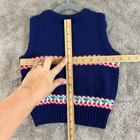 Vintage Hartstrings Sweater Vest 6 6X Girls Blue Cherry Stripe Fair Isle Print - Picture 5 of 5